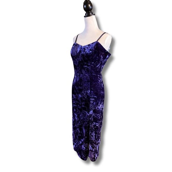 90s Vintage Crushed Velvet Evening Gown in Deep Indigo Blue/Purple, Size L - Picture 2 of 11